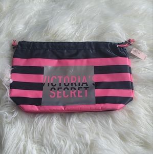 NWT Pink Black Striped Victoria's Secret Beauty Bag
